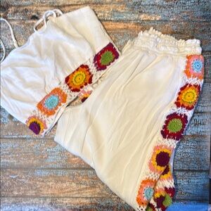 Forever 21 Boho Crochet Wide Leg Pants with Crop Top